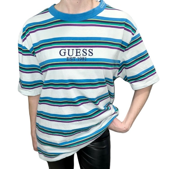 Vintage Guess Striped Tee Shirt - Picture 1 of 7